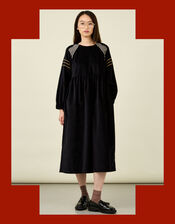 Tallulah and Hope Embroidered Velvet Midi Dress, Black (BLACK), large