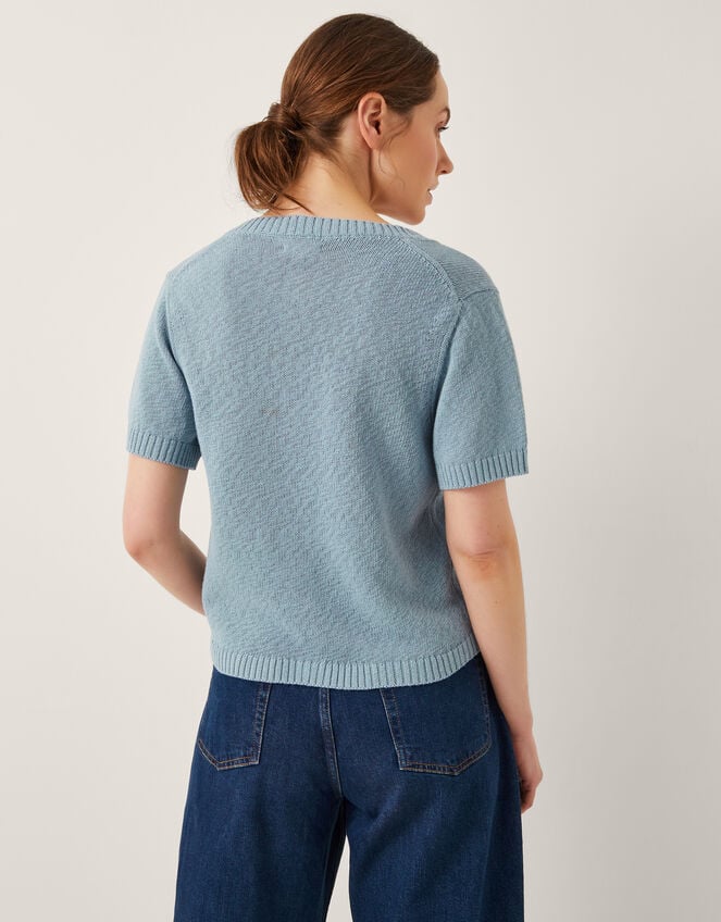 Celia Short Sleeve Cardigan, Blue (BLUE), large