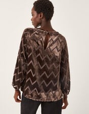 Keisha Geometric Velvet Top, Brown (CHOCOLATE), large