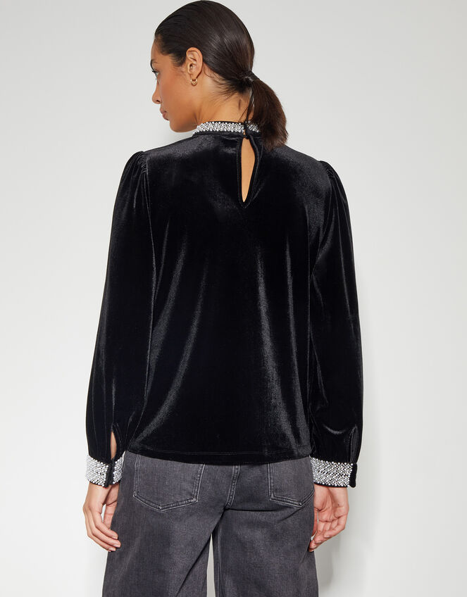 Tate Bead Trim Velvet Top, Black (BLACK), large