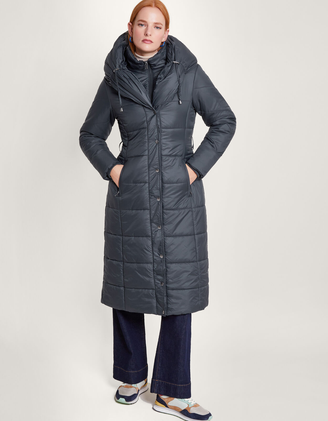 Sorena Belted Padded Midi Coat in Recycled Polyester Blue