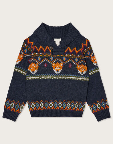 Fox Intarsia Knit Jumper, Blue (NAVY), large