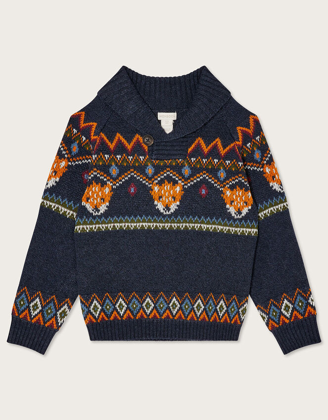 Fox Intarsia Knit Jumper, Blue (NAVY), large
