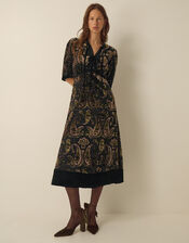 Jaz V-Neck Paisley Devor&eacute; Midi Dress, Green (OLIVE), large