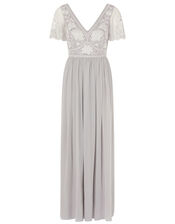 Daphnee Embroidered Maxi Dress, Grey (GREY), large