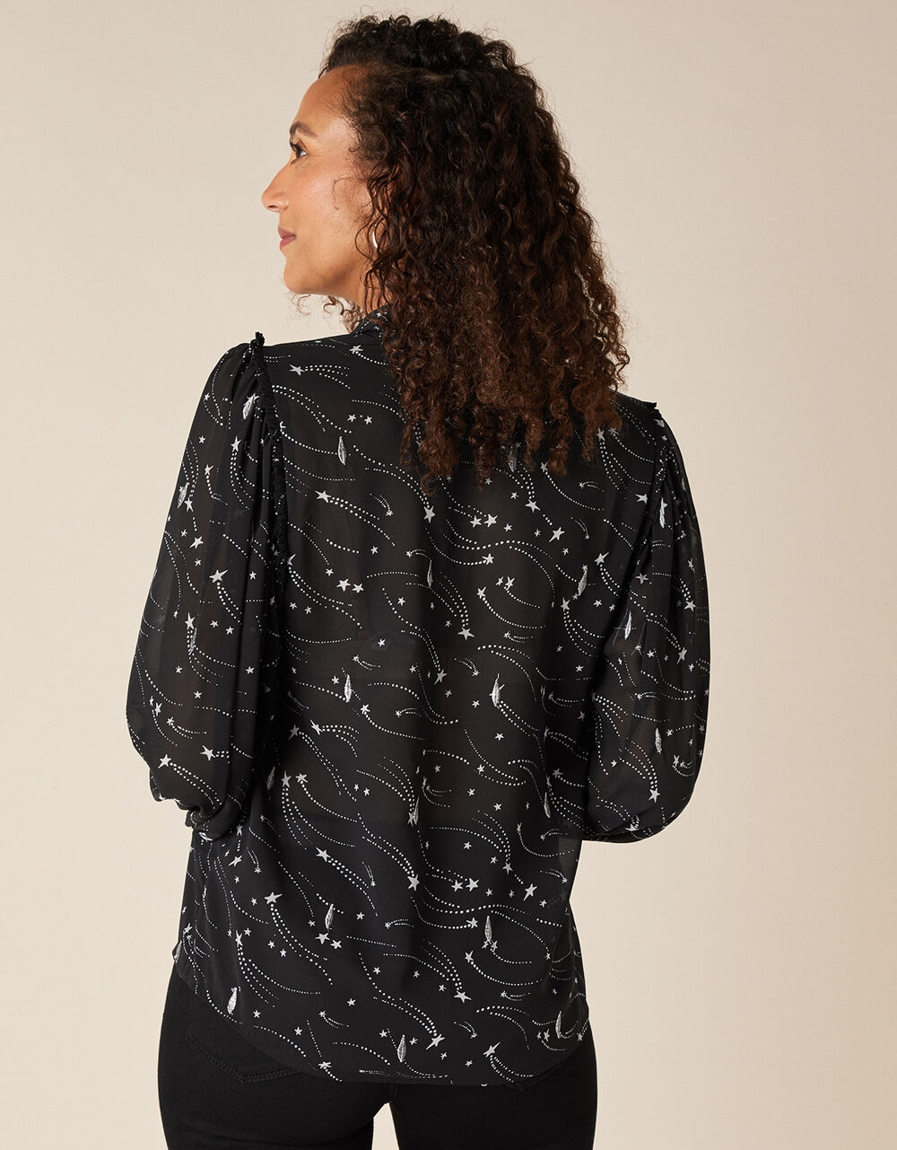Star Print Embroidered Blouse Black Blouses & Shirts Monsoon UK.