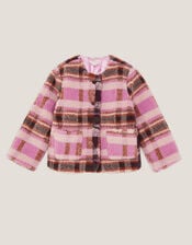 Check Print Borg Jacket, Pink (PINK), large