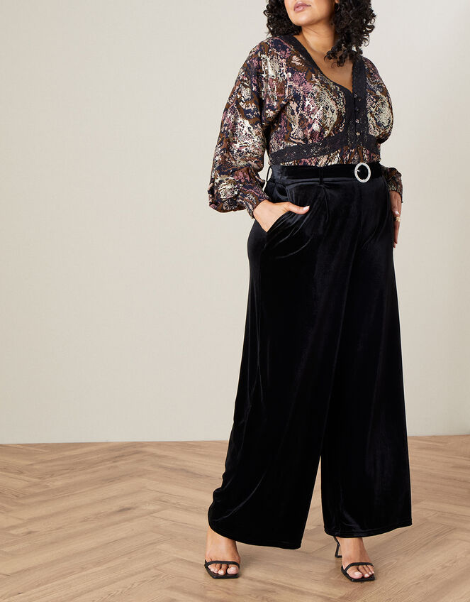 Willow Wide Leg Velvet Trouser, Black (BLACK), large
