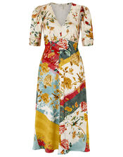 Oana Floral Satin Tea Dress, Ivory (IVORY), large