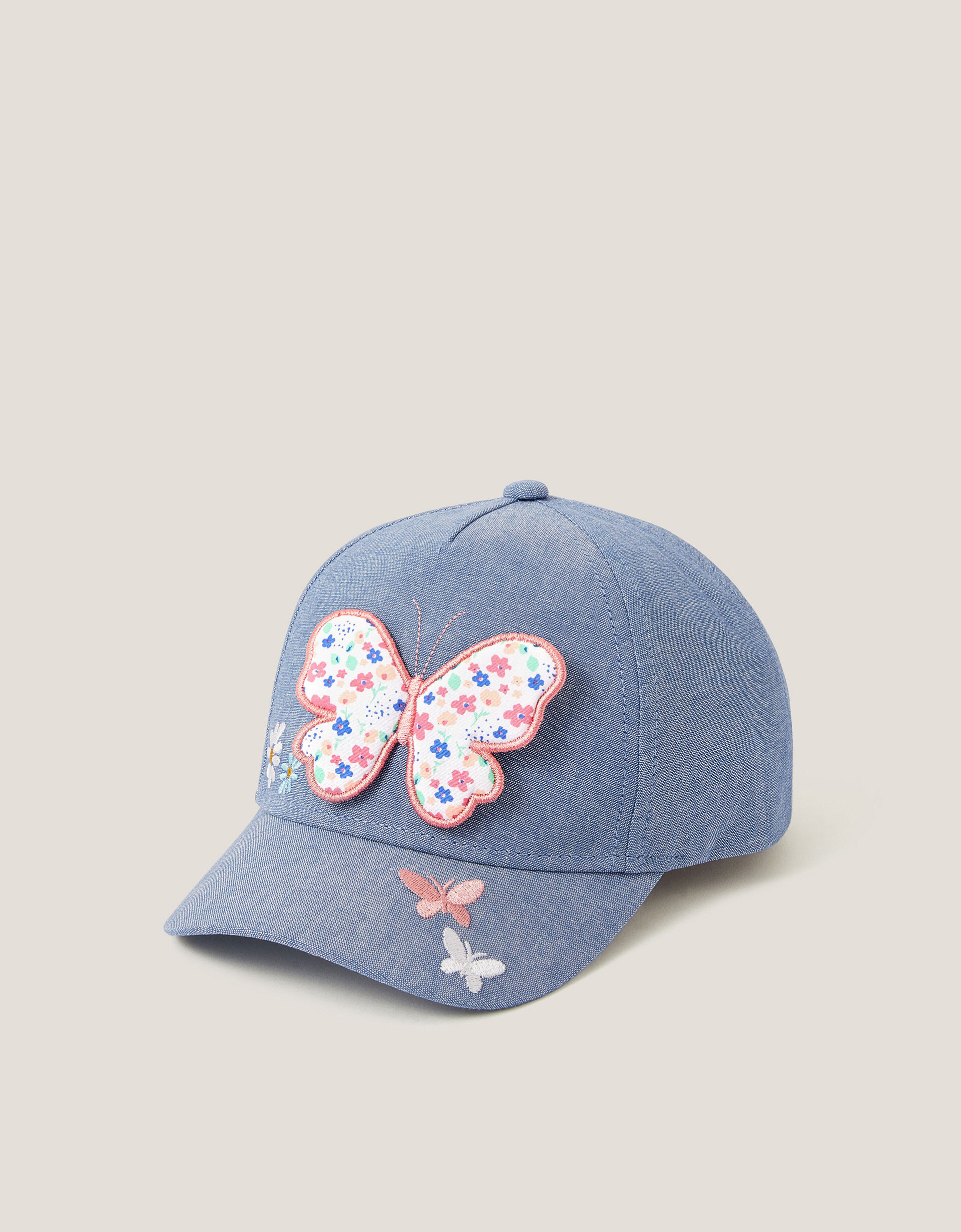 Butterfly Embroidered Denim Cap Multi