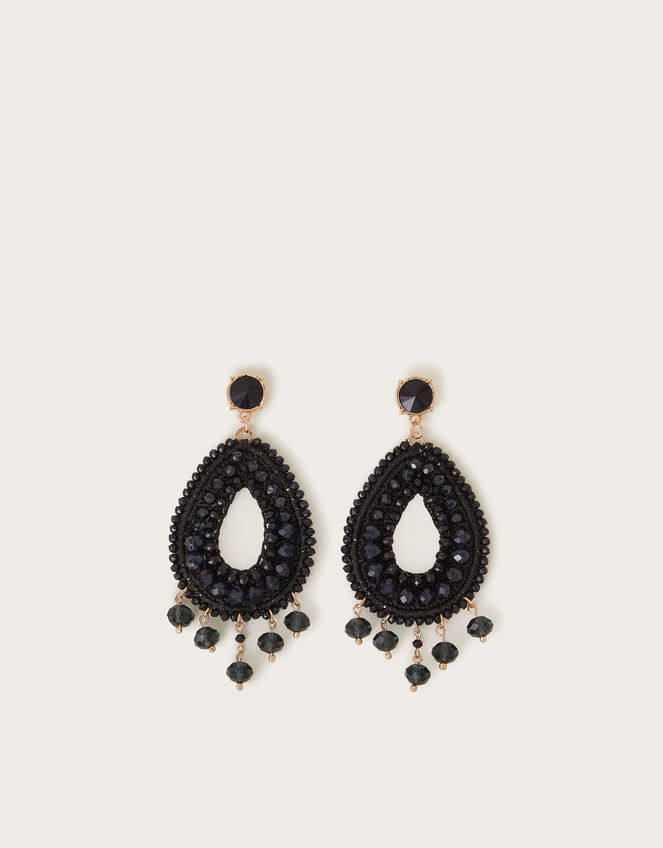Oval Beaded Drop Earrings, , large