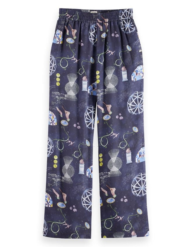 Scotch & Soda Gia Print Wide Leg Trousers, Blue (NAVY), large