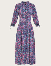 Print Floral Dress with Collar, Purple (PURPLE), large