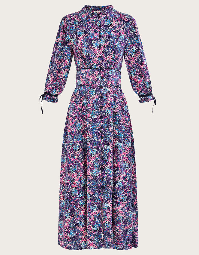 Print Floral Dress with Collar, Purple (PURPLE), large