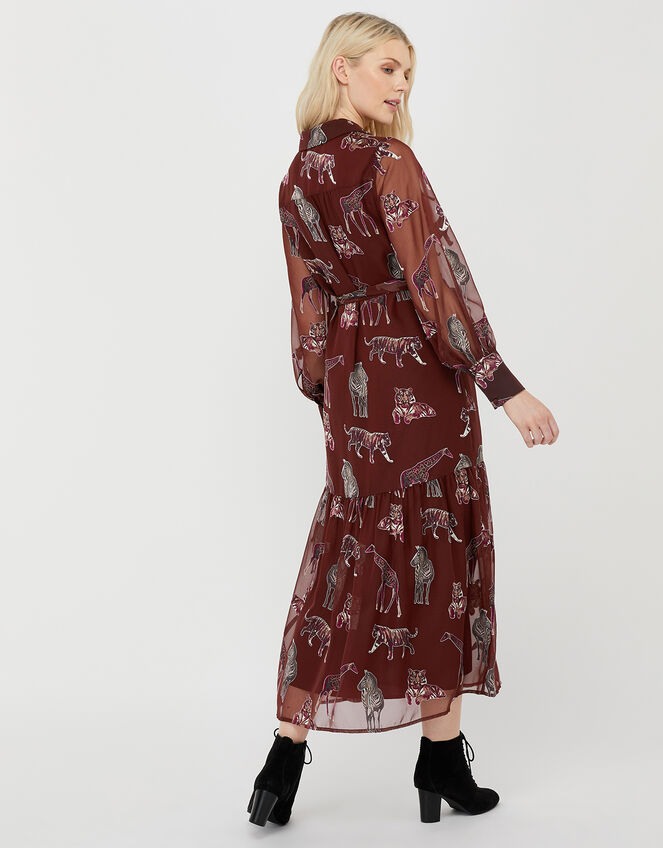 Saffy Animal Midaxi Shirt Dress, Red (BERRY), large