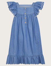 Embroidered Chambray Dress, Blue (BLUE), large
