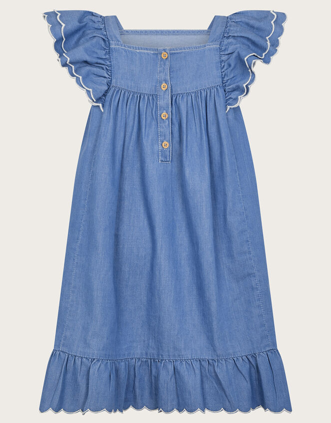 Embroidered Chambray Dress, Blue (BLUE), large