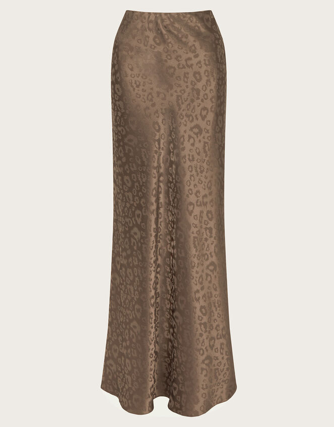 Amelia Print Satin Skirt, Brown (MOCHA), large