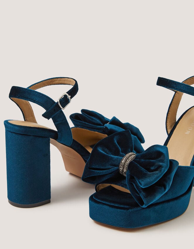 Roxi Bow Velvet Platform Heels, Teal (TEAL), large