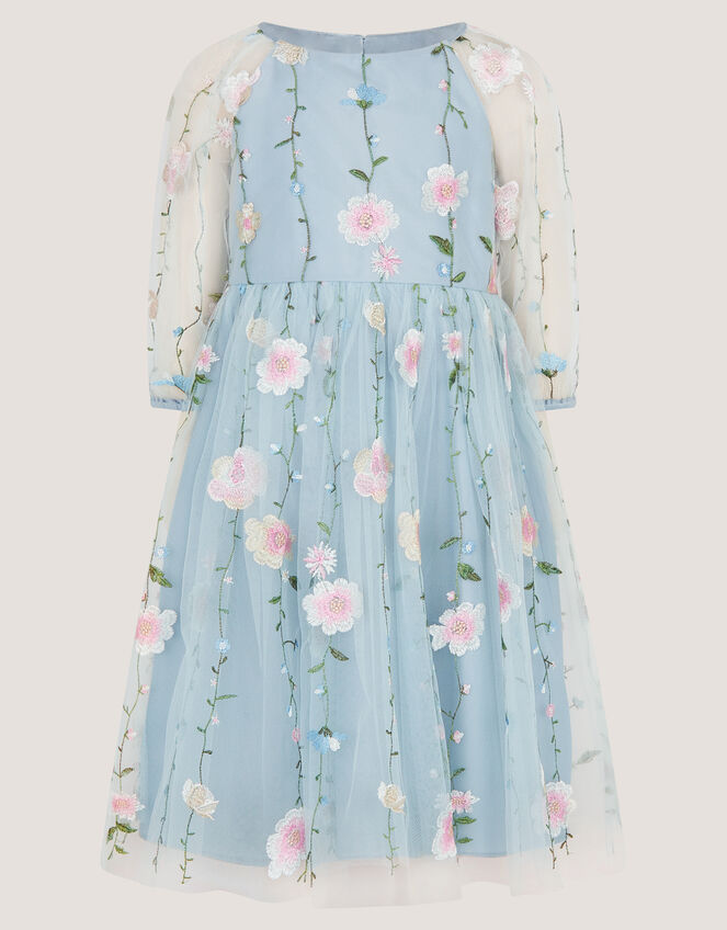 Willow Long Sleeve Embroidered Party Dress, Blue (BLUE), large