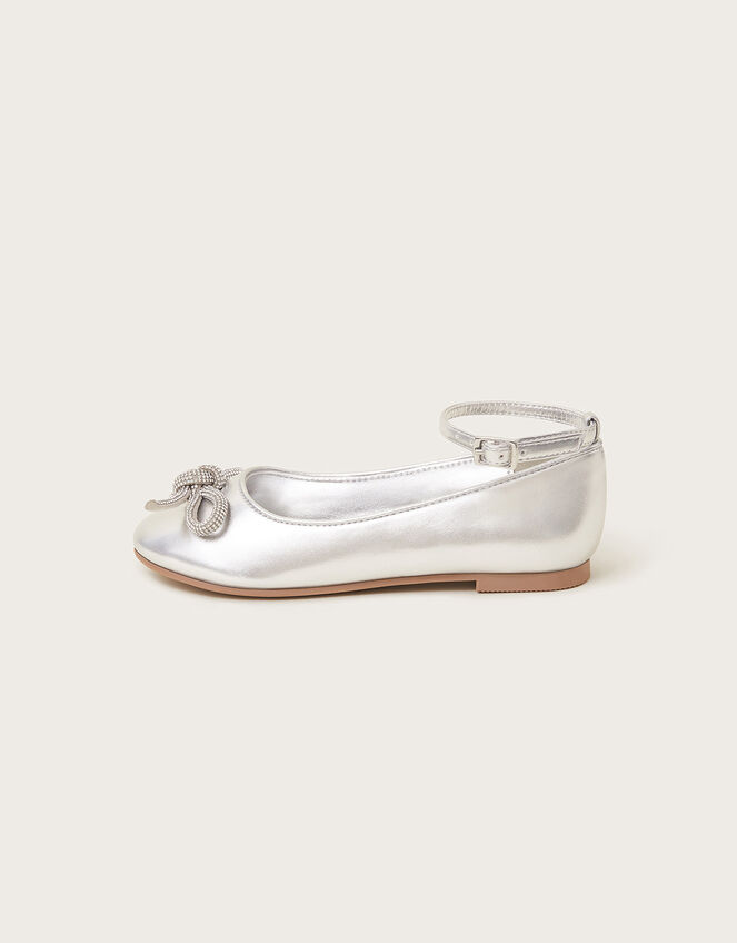 Bow-Embellished Ballet Flats, Silver (SILVER), large