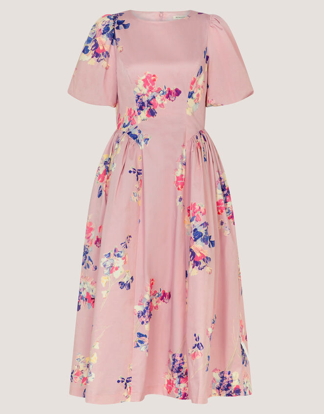 Amber Puff Sleeve Floral Midi Dress, Pink (PINK), large