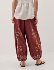 Greta Embroidered Harem Trousers, Brown (CHOCOLATE), large