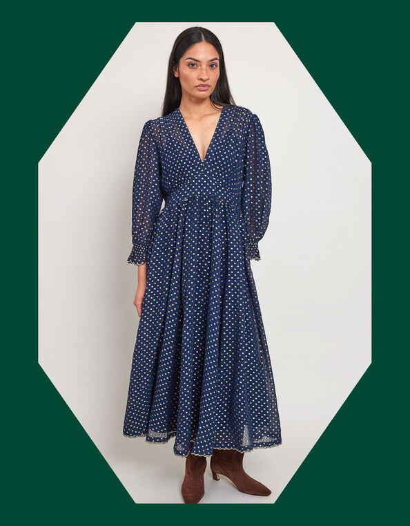 East Polka Dot Dress, Blue (NAVY), large