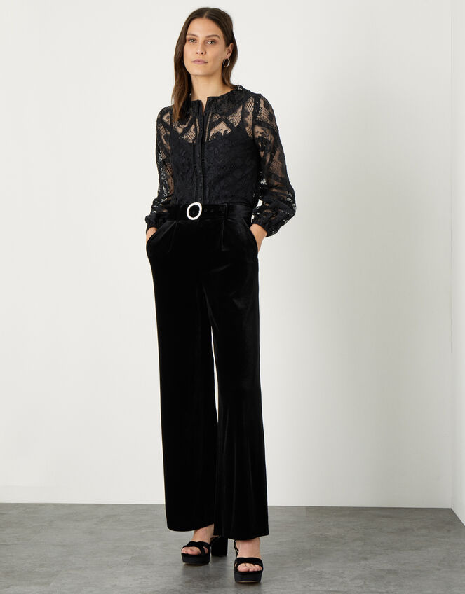 Willow Wide Leg Velvet Trouser, Black (BLACK), large