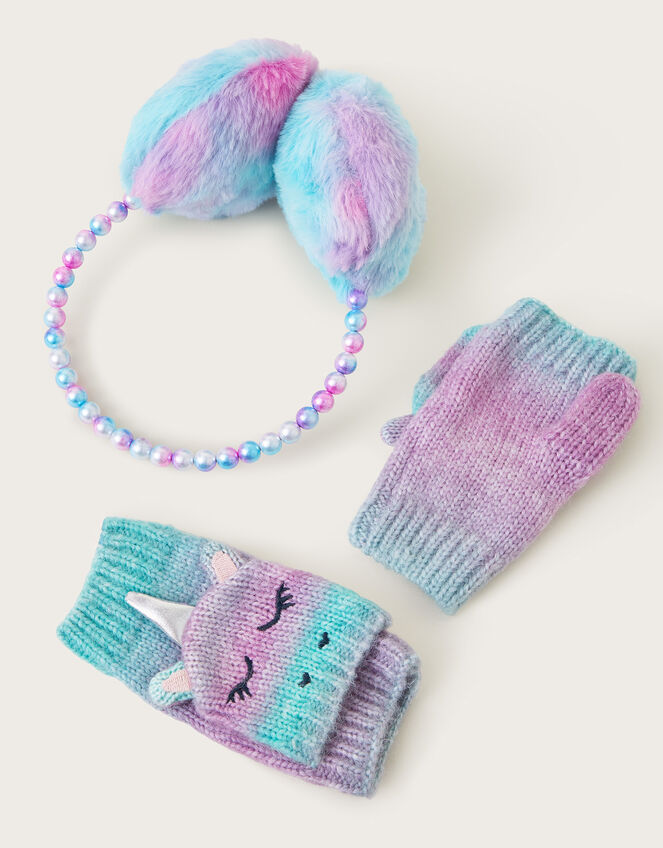 Rainbow Unicorn Mittens and Earmuffs Set, Multi (MULTI), large