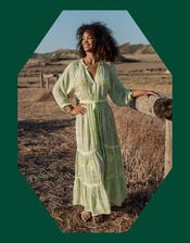 Piti Cuiti Palm Embroidered Maxi Dress, Green (GREEN), large