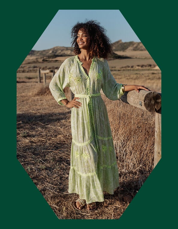 Piti Cuiti Palm Embroidered Maxi Dress, Green (GREEN), large