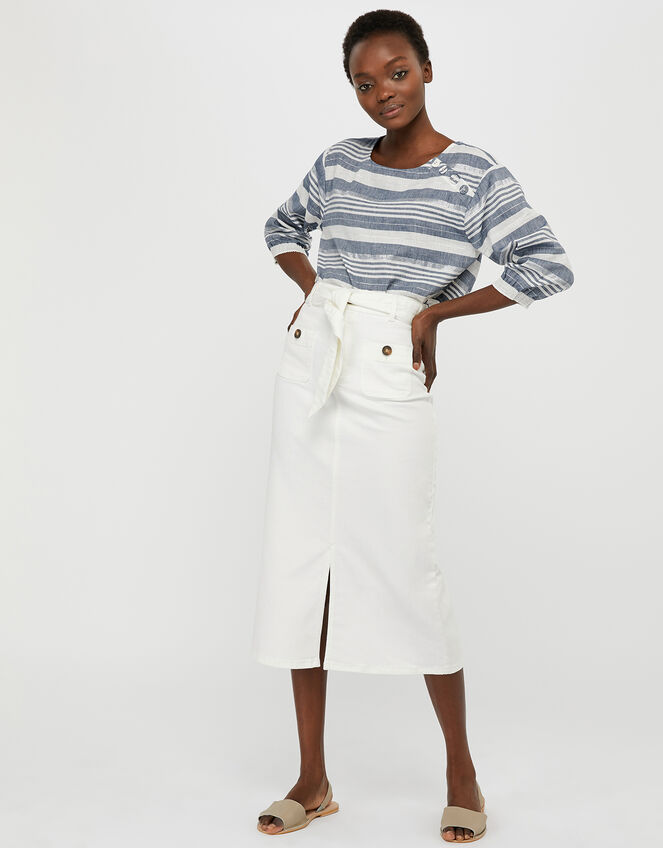 Clare Denim Midi Skirt, Natural (ECRU), large