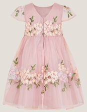 Baby Floral Embroidered Organza Party Dress, Pink (DUSKY PINK), large