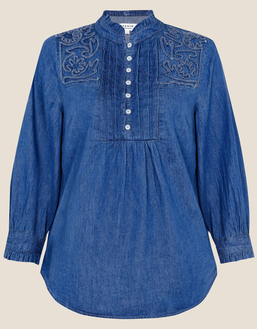 Denim Embroidered Shirt, Blue (DENIM BLUE), large