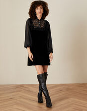 Bianca Lace Bib Velvet Dress, Black (BLACK), large