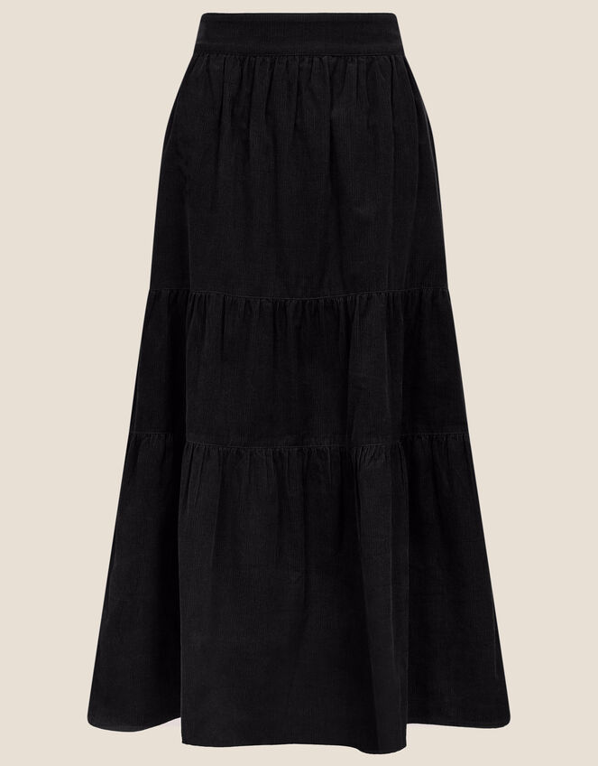 Tia Tiered Cord Skirt, Black (BLACK), large