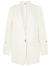 Smart Longline Blazer in Linen Blend, Ivory (IVORY), large