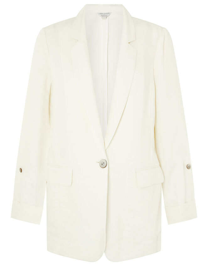 Smart Longline Blazer in Linen Blend, Ivory (IVORY), large