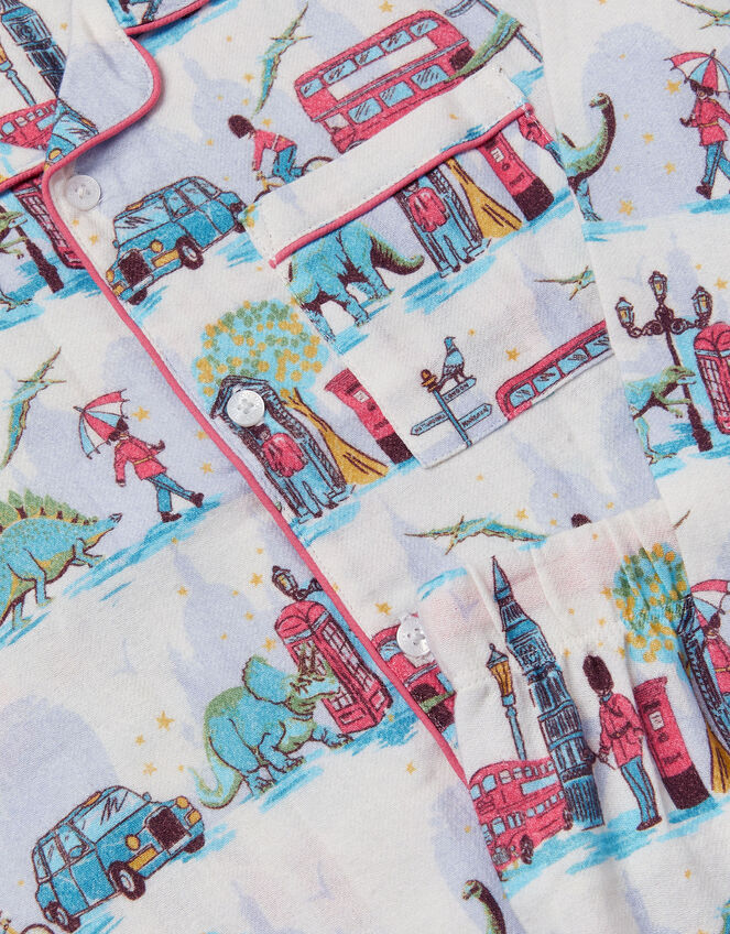 Dinosaur London Print Long Pyjamas Set, Ivory (IVORY), large