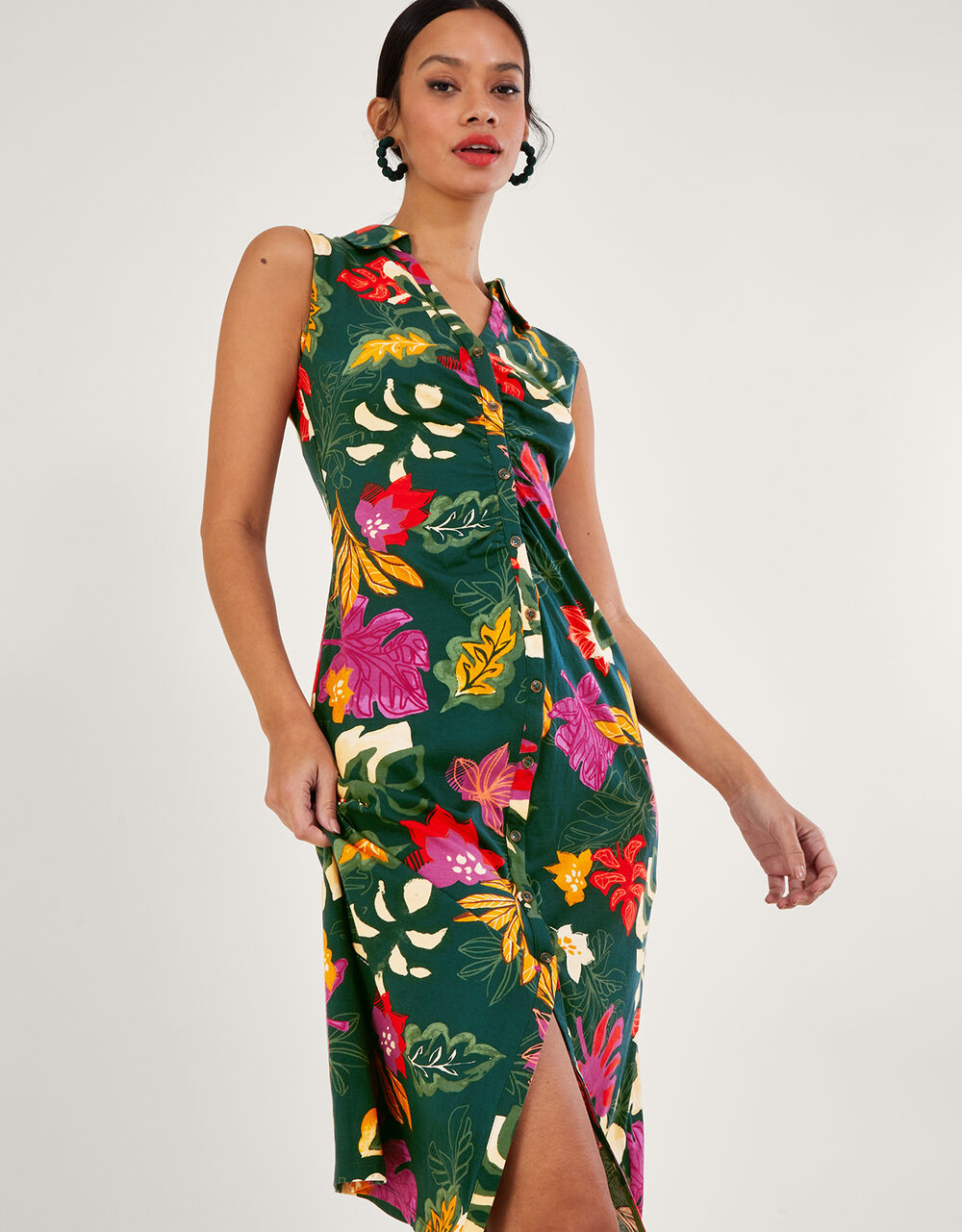 Lorena Floral Print Collar Dress Green Work Dresses Monsoon UK.