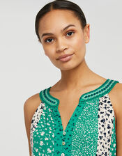 Poppy Patchwork Print Sleeveless Top, Green (GREEN), large