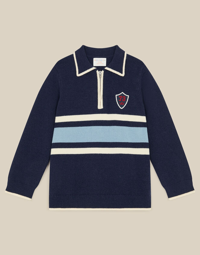 Quarter Zip Collar Jumper, Blue (NAVY), large