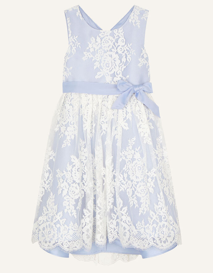 Blue High Low Girls' Dress With Bowknot