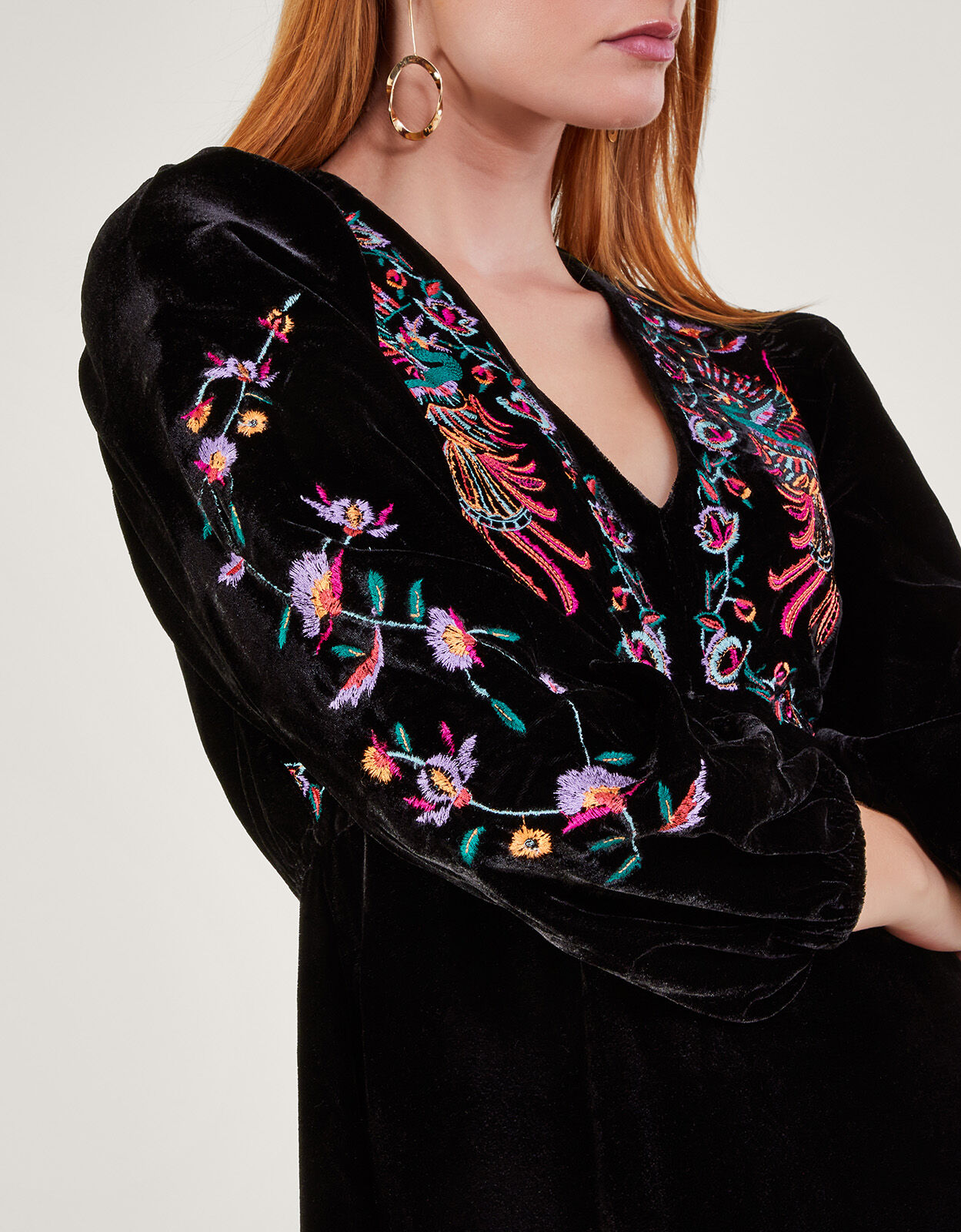 Black velvet embroidered dress hot sale