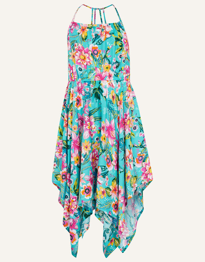 Tropical Floral Hanky Hem Dress, Green (GREEN), large