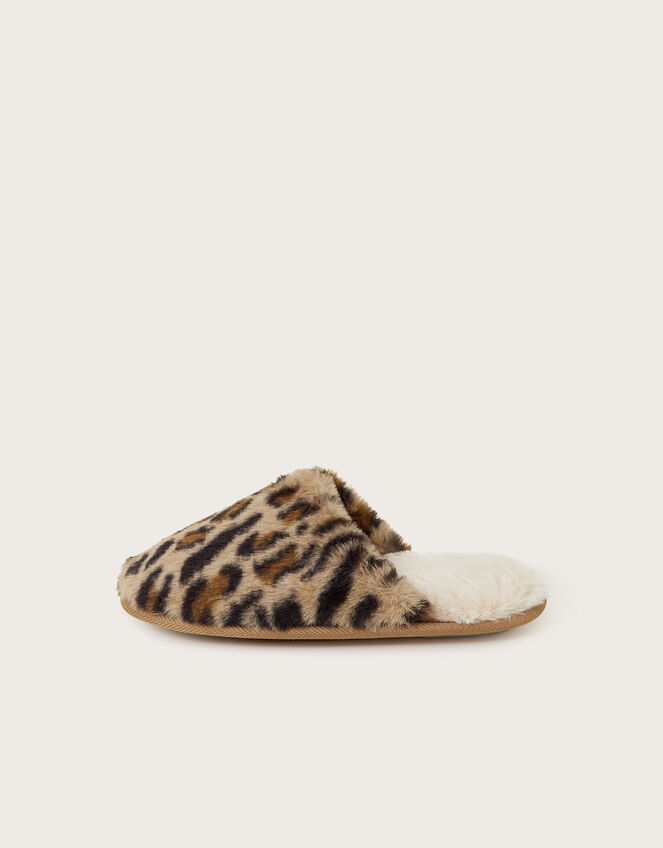 Dana Leopard Faux Fur Mule Slippers, Natural (NEUTRAL), large