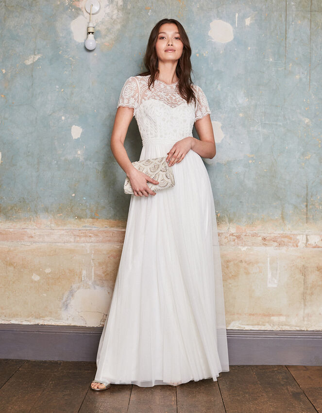 Olive Floral Embellished Tulle Bridal Dress, Ivory (IVORY), large