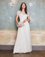 Olive Floral Embellished Tulle Bridal Dress, Ivory (IVORY), large