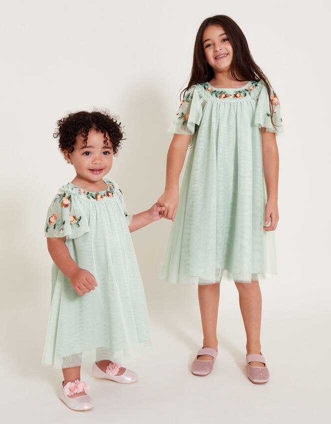 Baby Evi Embellished Tulle Swing Dress, Green (GREEN), large